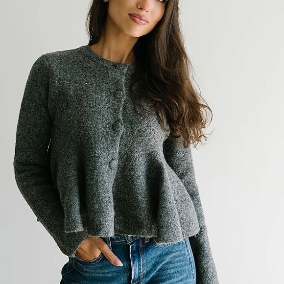 bohme Sweaters - Bohme Charcoal Women's Peplum Cardigan